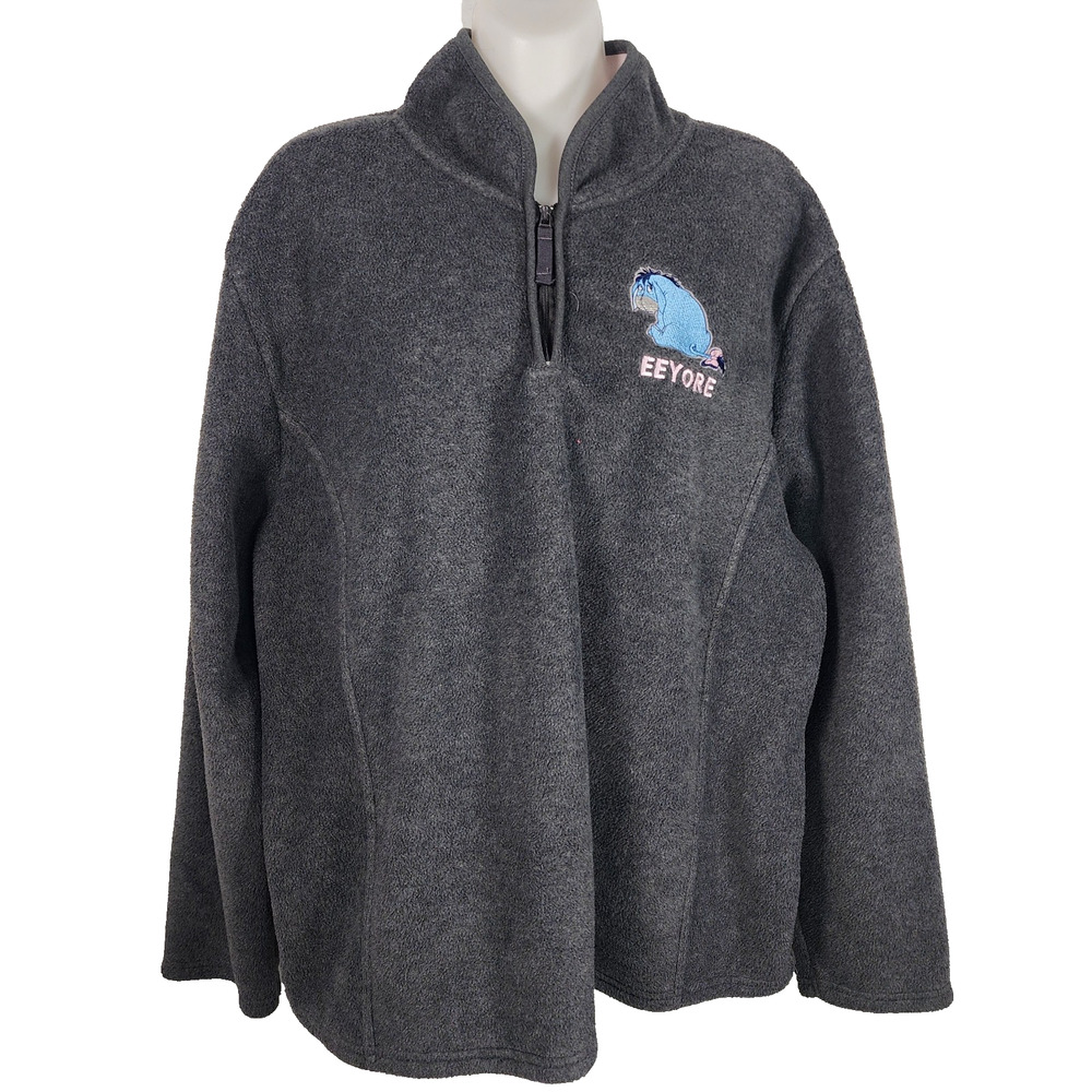Disney Store Exclusive Women Fleece Sweatshirt XLGray Embroidered Eeyore 1/4 Zip